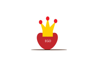 Heart with crown and text ego. Concepts of ego, self-confidence and narcissism.