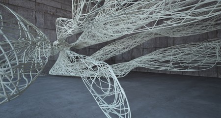 Empty abstract brown concrete room smooth interior with beige wires. Architectural background. 3D illustration and rendering