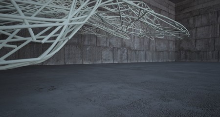 Empty abstract brown concrete room smooth interior with beige wires. Architectural background. 3D illustration and rendering