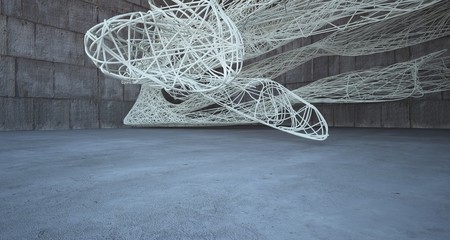 Empty abstract brown concrete room smooth interior with beige wires. Architectural background. 3D illustration and rendering