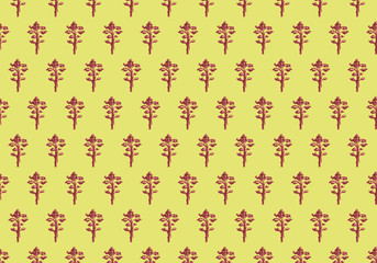 Trees sketch, pine hand drawn markers illustration ,seamless pattern on green background.