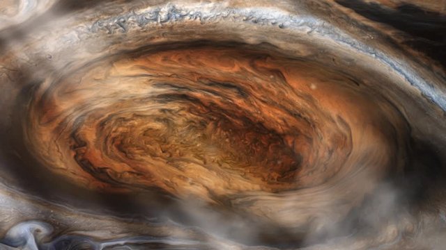 The Great Red Spot, a persistent high-pressure region in the Atmosphere of Jupiter. Elements of this video furnished by NASA. 