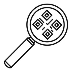 Magnify glass qr code icon. Outline magnify glass qr code vector icon for web design isolated on white background
