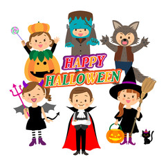 ハロウィンの仮装をする子供たち　