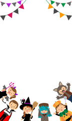ハロウィンの仮装をする子供たちのフレーム