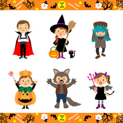 ハロウィンの仮装をする子供たち　