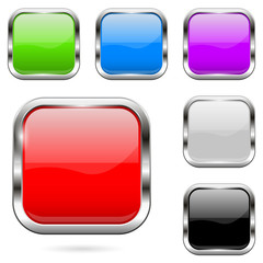 Colored buttons set. Shiny 3d glass square icons