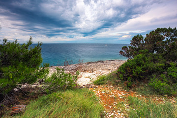 landscape with mediterranean coastline. The storm is approaching.