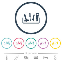 Toolbox flat color icons in round outlines