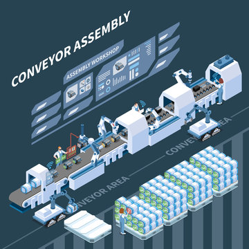 Smart Assembly Line Isometric Composition