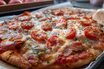 close up of homemade delicious pizza