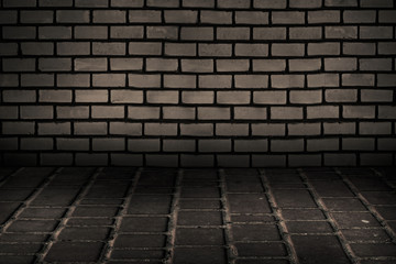 Background of empty old brick wall and concrete floor