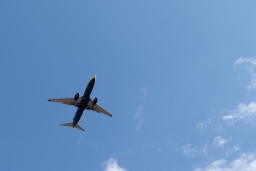 Airplane flying in the sky overhead