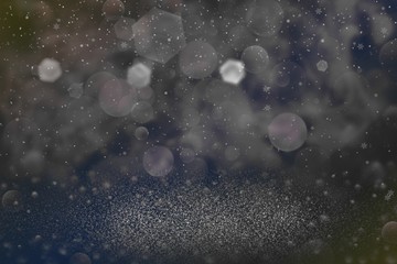 pretty shining glitter lights defocused bokeh abstract background and falling snow flakes fly, holiday mockup texture with blank space for your content