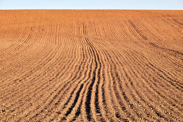 Naklejka premium Plough agriculture field before sowing.