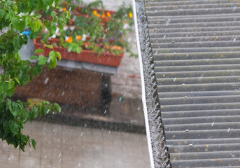 Drainpipe full of water during the rainstorm