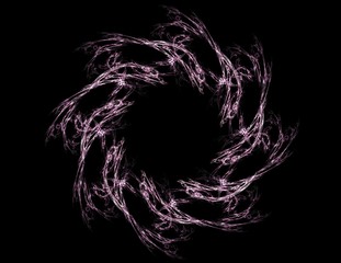 Particles of abstract fractal forms on the subject of nuclear physics science and graphic design. Geometry sacred.