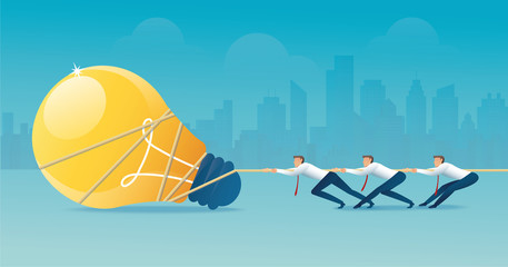 businessmen pull the rope with light bulb icon, creative concept. vector illustration EPS10