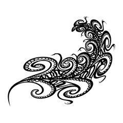Fototapeta premium Black Outline Bohemian Boho Bird Feather. Hand drawn Doodles. Sketch Style. Vintage White Feather on White Background