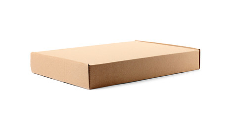 Closed cardboard box on white background. Mockup for design