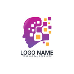 people head logo. human face illustration. mind creative logo