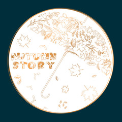 Autumn colored leaf umbrella with the inscription autumn story