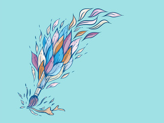 Obraz premium Creative splash paint brush object with pastel color leaves education concept