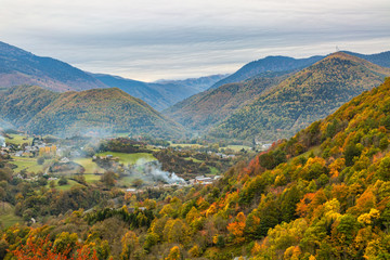 Autumn landscape in pyrenees Mountains