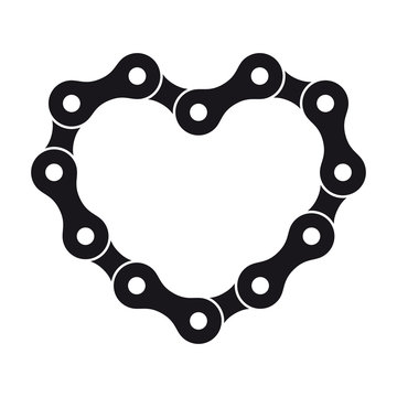 Vector black heart created from bike chain. Isolated on white background.