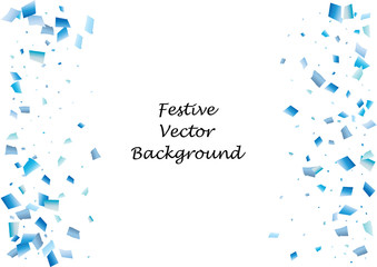 Festive blue rectangle confetti background. Abstract frame confetti texture for holiday, postcard, poster, website, carnival, birthday, children's parties. Cover confetti mock-up. Wedding card layout