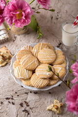 Dietary fitness biscuit without sugar with sunflower seeds, flax and sesame. Crispy and crumbly delicious cookies with natural ingredients: flour, nuts, seeds, pieces of chocolate, cocoa