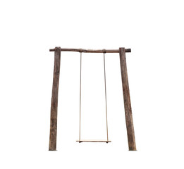 Thai wooden swing on white background, This has clipping path.
