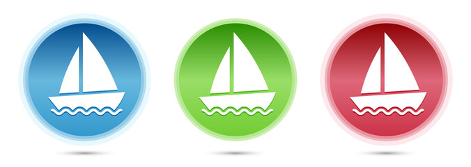 Sailboat icon glass round buttons set illustration
