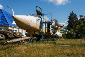 Old Soviet jet bomber illuminated by the midday sun