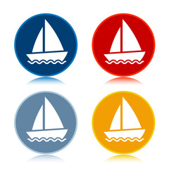 Sailboat icon trendy flat round buttons set illustration design