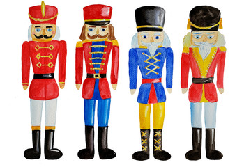 Set of watercolor hand drawn wooden toy soldier - nutcracker - 288847171