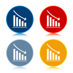Statistics down icon trendy flat round buttons set illustration design