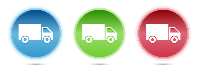 Delivery truck icon glass round buttons set illustration