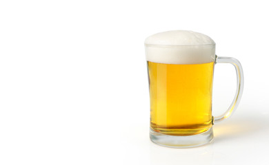 Glass of light beer set isolated on white background