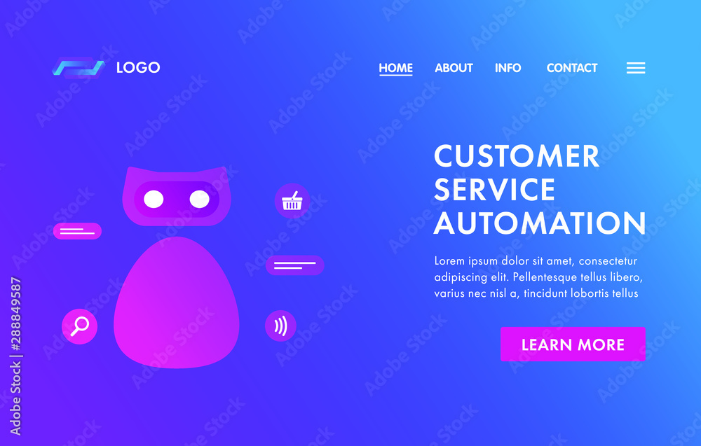 Poster customer service ai chat bot concept. robot with online shopping icon and text messages for online c