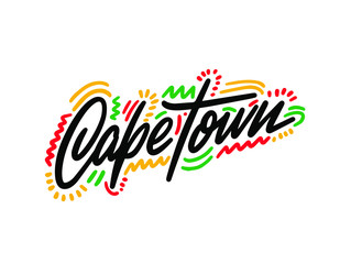 Cape town, South Africa. Greeting card with typography, lettering design. Hand drawn brush calligraphy, text for t-shirt, post card, poster. Isolated vector illustration.