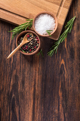 Closeup of spices salt and black papper