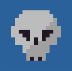 Skull vector, isolated head of dead person icon in flat style, grey bones pixel art graphics of games, pixelated spooky item symbol of danger and horror cartoon