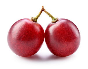 Red grape. Two grape berries isolated. Grapes on white. Macro. With clipping path. Full depth of field.