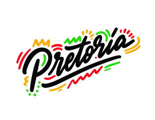 Pretoria Creative Text Handwritten Design Vector Illustration.