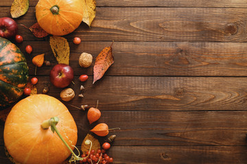 autumn still life with pumpkins and leaves