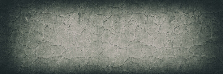 Cracked rough surface wide vintage background. Old weathered concrete wall retro grain texture