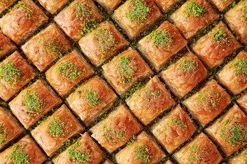 Turkish Dessert Baklava with concept background - obrazy, fototapety, plakaty