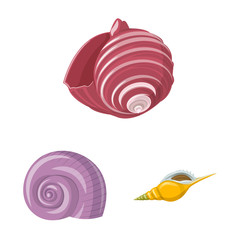 Vector illustration of seashell and mollusk logo. Collection of seashell and seafood stock symbol for web.