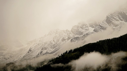 beautiful view to the snow capped alps in autumn